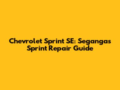 Chevrolet Sprint SE: Seganga's Sprint Repair Guide