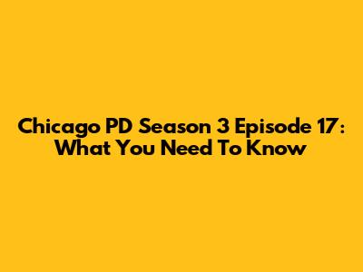 Chicago PD Season 3 Episode 17: What You Need To Know