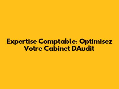 Expertise Comptable: Optimisez Votre Cabinet D'Audit