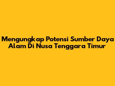 Mengungkap Potensi Sumber Daya Alam Di Nusa Tenggara Timur