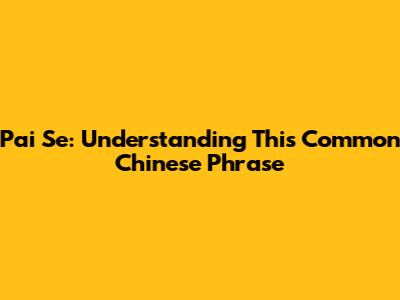 Pai Se: Understanding This Common Chinese Phrase