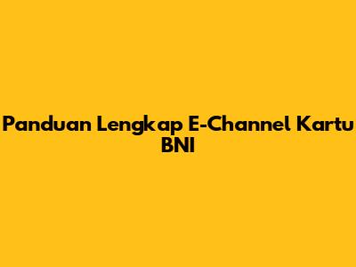 Panduan Lengkap E-Channel Kartu BNI