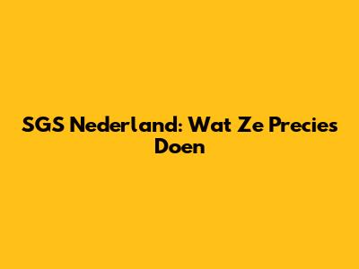 SGS Nederland: Wat Ze Precies Doen