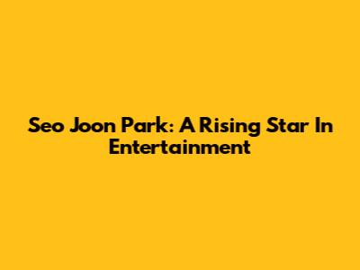 Seo Joon Park: A Rising Star In Entertainment