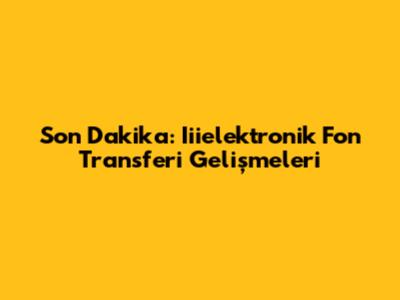 Son Dakika: Iiielektronik Fon Transferi Gelişmeleri