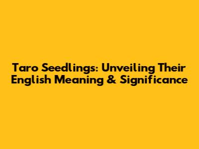 Taro Seedlings: Unveiling Their English Meaning & Significance