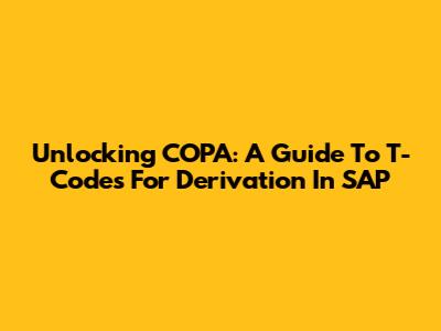 Unlocking COPA: A Guide To T-Codes For Derivation In SAP